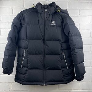 Black Puffer winter Jacket by BlackYak boys size 155 down fill warm neutral